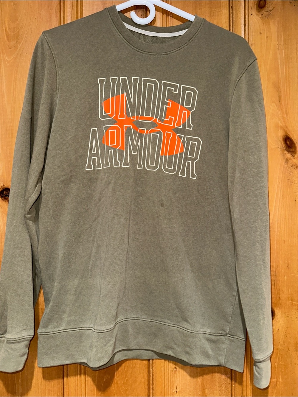 Under Armour Men's Olive Crewneck Sweatshirt with Orange Logo